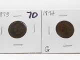 2 Indian Cents better dates: 1873 G, 1874 G