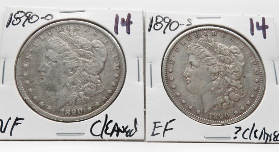 2 Morgan $: 1890-O VF clea, 1890S EF ?clea