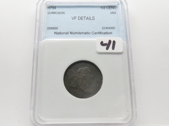 Capped Liberty Half Cent 1794 NNC VF Details Corrosion (Only 81,000 minted)