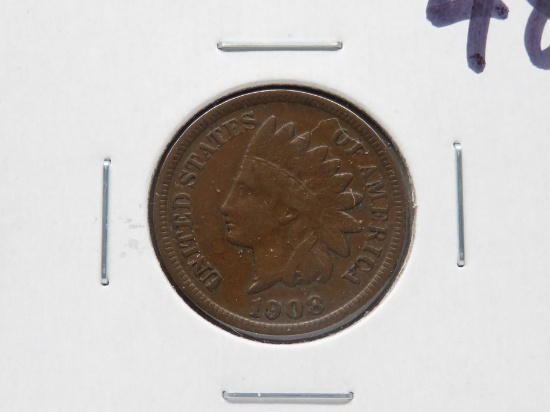 Indian Cent 1908S VF, better date