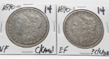 2 Morgan $: 1890-O VF clea, 1890S EF ?clea