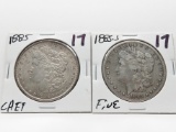 2 Morgan $: 1885 CH EF, 1885S F