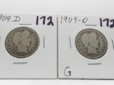 2 Barber Quarters: 1909D G, 1909-O G better date