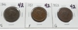 3 Large Cents: 1946 VG, 1851 F, 1852 G