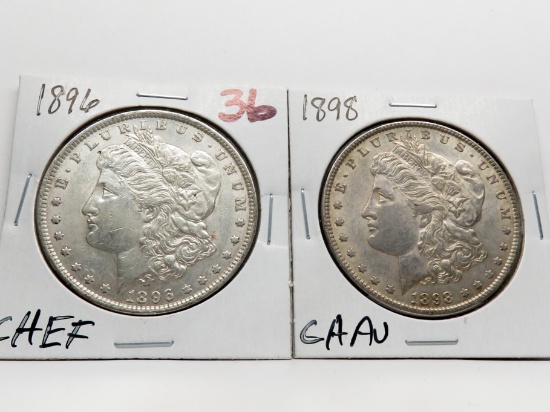 2 Morgan $: 1896 CH EF, 1898 CH AU