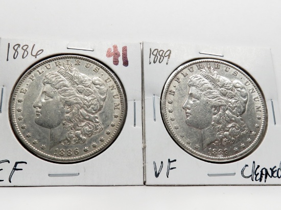 2 Morgan $: 1886 EF, 1889 VF clea