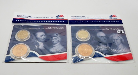 2 US Mint Presidential $ & Spouse Medal Sets unopened: Washington & John Adams