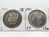 2 Morgan $: 1878S G, 1886 EF clea