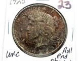 Peace $ 1925 Unc, roll end obv toning