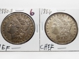 2 Morgan $: 1880S CH EF, 1886 CH EF