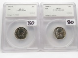2 SEGS MS Silver Jefferson Nickels: 1944P 5 Step/Nicks, 1944S 5 Step/Bridges
