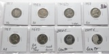 8 Nickel Mix: V 1884 VG, Buffalo 1938D AU, 6 Jefferson (45D War,  58 BU, 58 AU, 58D BU FSB neat toni