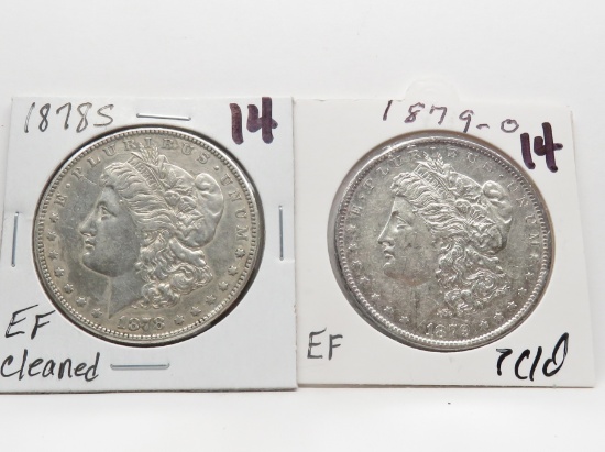 2 Morgan $: 1878S EF clea, 1879-O EF ?clea