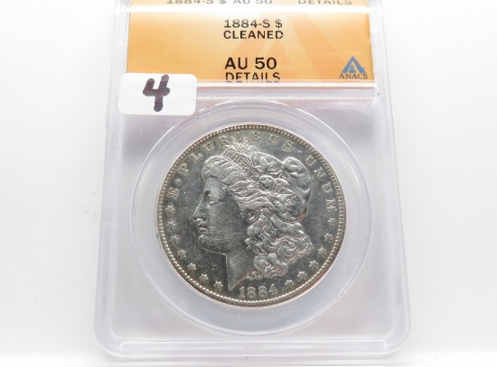 Morgan $ 1884S ANACS AU50 details cleaned