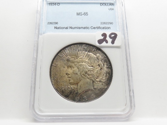Peace $ 1934D NNC MS toning, better date