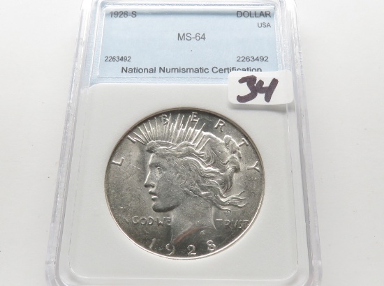 Peace $ 1928-S NNC Mint State (Tough date in better grades)