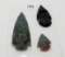 3 side-notched Arrowheads, includes 1 Obsidian