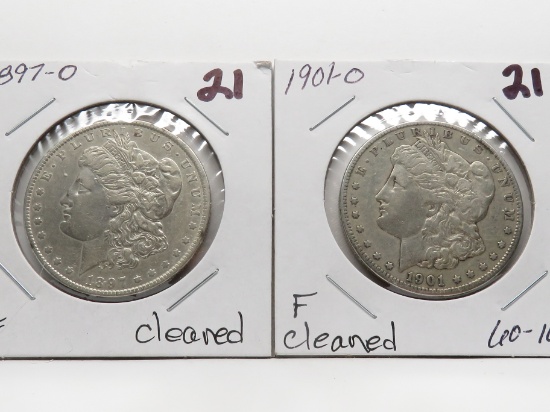 2 Morgan $ cleaned: 1897-O VF, 1901-O F