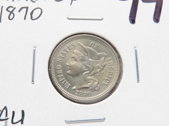 Nickel Three Cent 1870 AU whizzed