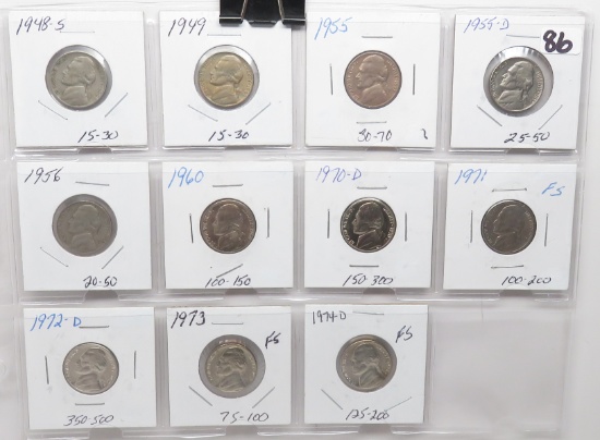 11 Jefferson Nickels, up to BU FS: 1948S, 49, 55PD, 56, 60, 70D, 71, 72D, 73, 74D