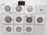 10 Barber Half $, up to VG some clea: 1901, 2-02, 08D, 08-O, 09-O, 10, 2-10S, 15D