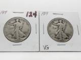 2 Walking Liberty Half $: 1917 G, 1919 VG