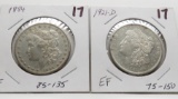 2 Morgan $: 1884 Fine, 1921D EF