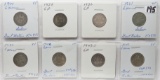 8 Great Britain Silver 6 Pence: 1914, 22, 26, 31, 36, 40, 43S, 45
