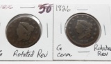 2 Type Large Cents, both rotated rev: 1816 AG, 1826 G corr