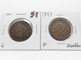 2 Large Cents: 1840 G, 1847 F scrs