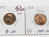 2 PF Lincoln Cents: 1957, 1958