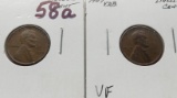 2 Lincoln Cents better dates: 1909 VDB VF, 1909 EF