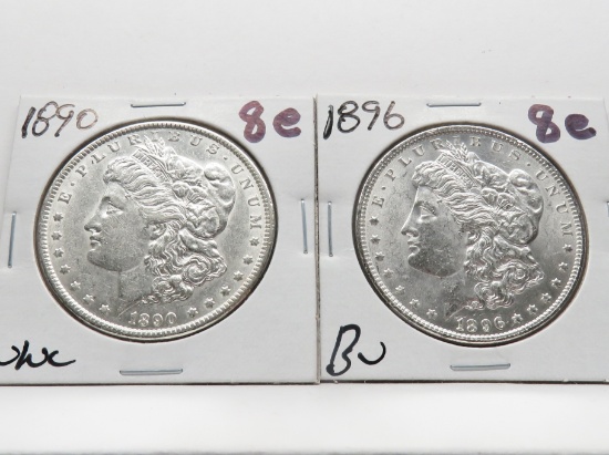 2 Morgan $: 1890 Unc, 1896 BU