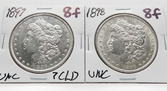 2 Morgan $: 1896 Unc ?clea, 1898 Unc