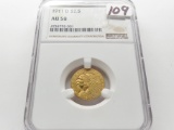 Indian Head Gold Quarter Eagle $2 1/2 1911-D NGC AU58 KEY DATE (Only55,680 minted)