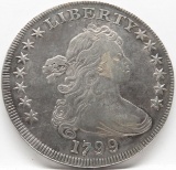 Draped Bust $ Heraldic Eagle Rev 1799, 13 Star Rev, EF well-struck obv, weak rev