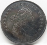 Draped Bust $ Heraldic Eagle Rev 1799/8, 15 Star Rev, well-struck, AU/UNC Details
