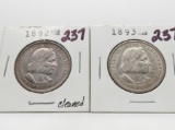 2 Columbian Expo Silver Commemorative Half $: 1892 clea, 1893