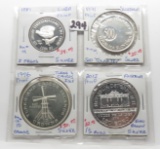 4 PF World Silvers, 2.72 ASW total: 1981 Cuba 5 Peso, 1991 Lovenia 50 Tolarjev, 1976 Turks/Caico 10