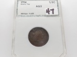 Liberty Capped Half Cent 1794 PCI AG, green label, mintage 61,600
