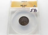 Indian Cent 1908 ANACS MS62 Brown