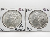2 Morgan $: 1886 Unc few rev stains, 1887 BU