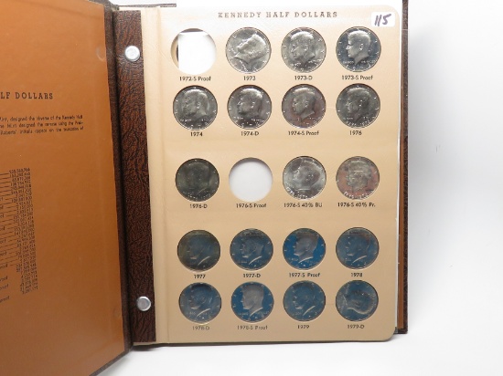 Dansco Kennedy Half $ album 1973 to 1980 Mostly Unc & Proof few AU 20 coins