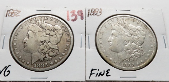 2 Morgan $: 1882 VG, 1883 F