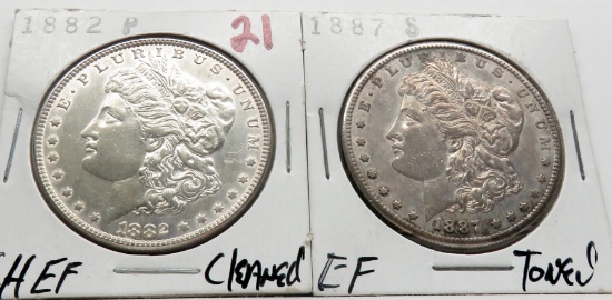 2 Morgan $ 1882 CH EF clea, 1887S EF toned