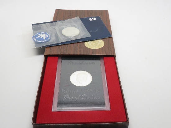 2 Silver Eisenhower $ 1971S, 1 Unc (blue envelope), 1 PF (brown box)