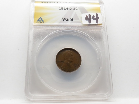 Lincoln Cent 1914D ANACS VG8, Semi-Key