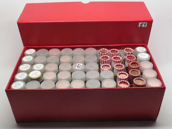 Box of 50 Tubes Lincoln Cents, assorted dates. Unsearched by us, appear to be all Memorial most Unc-