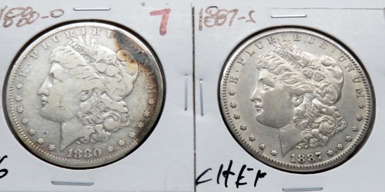 2 Morgan $: 1880-O VG, 1887S CH EF