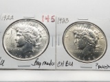 2 Peace $: 1922 BU bag marks, 1923 CH BU ?polished